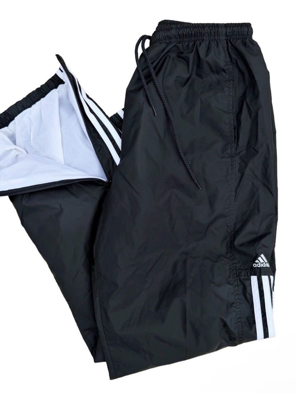 Vintage Adidas Windbreaker Track Pants Men’s L Black White Stripe Mesh Lined